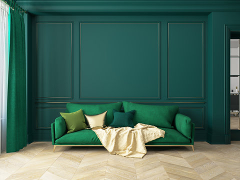 Classic Green Interior With Sofa.