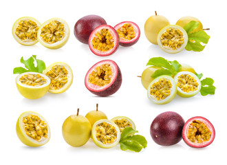 set of passionfruit isolated on white background