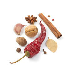 spices on white background