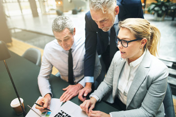 Mature businessman talking business with colleagues in a modern