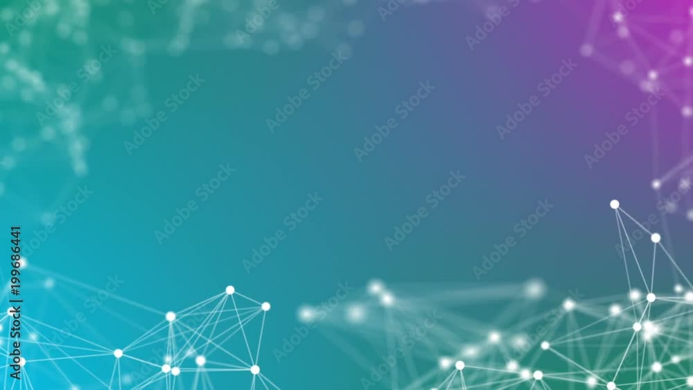 Poster Frame of lines and points. Element of the cluster. Depth of field. Pleasantly moving in space elements of graphic design. Plexus cinematic business background. Place for text. Multicolored bright