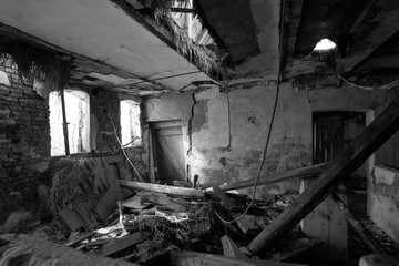 Abandoned farm in Jutland black and white