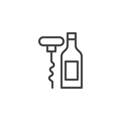 Corkscrew with bottle of wine outline icon. linear style sign for mobile concept and web design. Bottle opener simple line vector icon. Symbol, logo illustration. Pixel perfect vector graphics