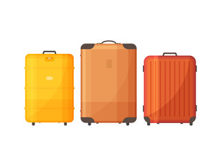 Set of bags for travel. Suitcases with handle for travel. Vector illustration.