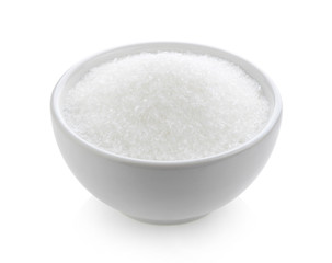 monosodium glutamate in bowl on white background