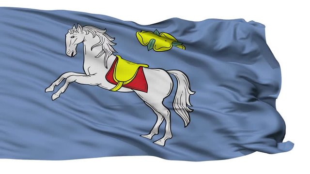 Ostrava flag, city of Czech Republic, realistic animation isolated on white seamless loop - 10 seconds long (alpha channel is included)