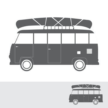 Monochrome bus for travel with canoe