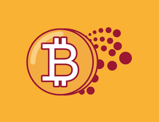 Bitcoin coin over yellow background, colorful design. vector illustration