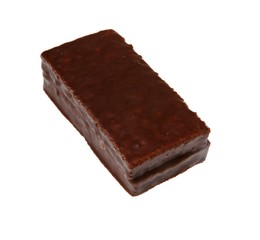 A cake with chocolate mirror glaze. Modern european desserts.