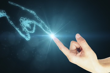 Glowing polygonal hand backdrop