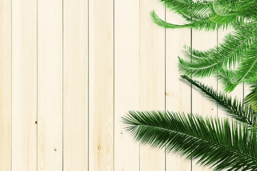 Wooden background with leaves