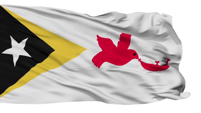 Baucau flag, city of East Timor, realistic animation isolated on white seamless loop - 10 seconds long (alpha channel is included)