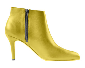 Yellow gold elegant party winter high heel ankle shoes with zipper isolated white