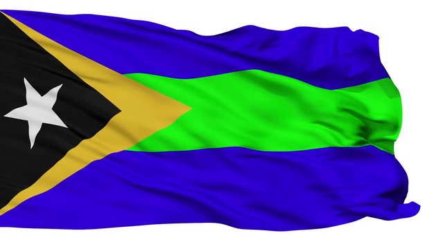 Manatuto flag, city of East Timor, realistic animation isolated on white seamless loop - 10 seconds long (alpha channel is included)