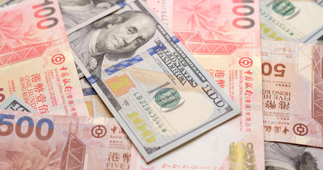 Fototapeta na wymiar USD and HKD paper banknote
