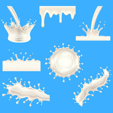 Milk splashes 3d photo realistic vector set