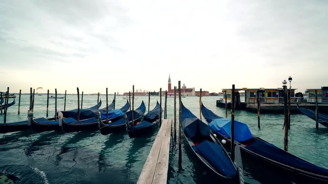Venice gondola. Gondola on the Grand Canal, San Marko square, Italy 4K