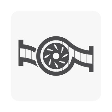 recommend clip art: Water pump and propeller or turbine inside section view vector icon. Device for control water in industrial, water supply infrastructure, wastewater treatment, water cooling, irrigation and plumbing.
