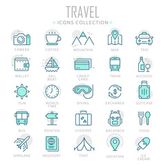 Collection of travel thin line icons