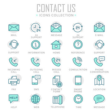 Collection of contact us thin line icons