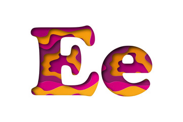 Letter E, cut out paper. Vector illustration.