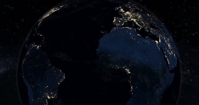 Earth From Space At Night - Zoom Out 4K