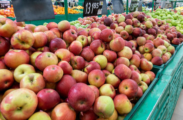green and red apples on the farm market