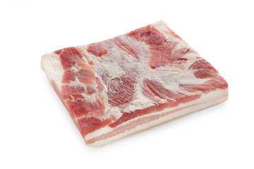 fresh raw bacon isolated on white background.