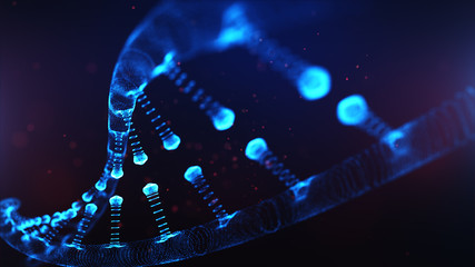 Obraz na płótnie Canvas A particulate 3D rendered DNA on a blue bokeh background.