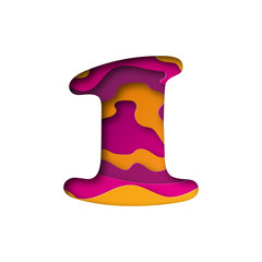 Number One, cut out paper. Vector illustration.