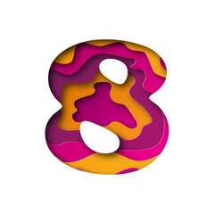 Number Eight, cut out paper. Vector illustration.