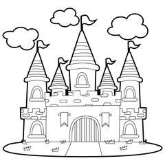 Fototapeta premium Coloring Book Outlined Big Princess Castle
