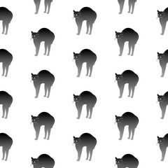 vector pattern:  black cat arch its back on the white background
