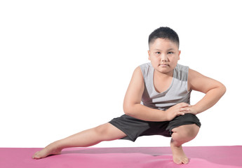 Obese fat boy doing workout to lose weight