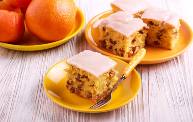 Sultana  and orange slices of cake