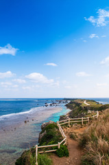 Fototapeta premium Rock cliff and cape of East cape Hennazaki, Miyako, Okinawa, Japan