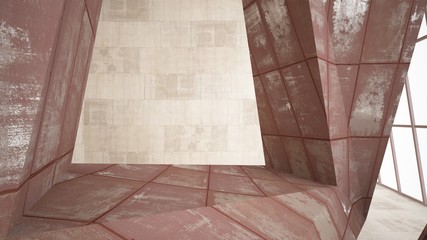 Abstract white and concrete interior. 3D illustration and rendering.