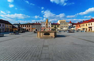 Fototapeta na wymiar The monument Central square in Zywiec in sunny day