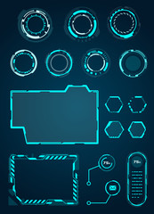 Set HUD Circle, Frame for Game, Sci fi Interface Elements - for Web Applications, Futuristic UI - Illustration Vector
