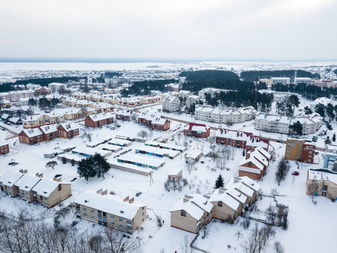 Aerial shot of a winter town