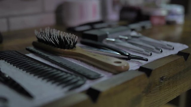 barber tools on wood table