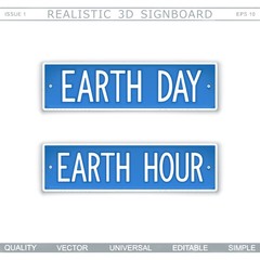 Fototapeta premium Earth Day. Earth Hour. Stylized car license plate. Top view. Vector design elements