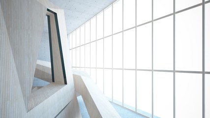 Abstract  concrete and wood parametric interior  with window. 3D illustration and rendering.