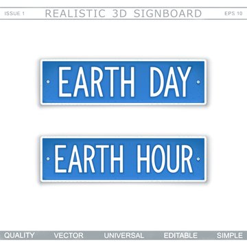 Earth Day. Earth Hour. Stylized car license plate. Top view. Vector design elements