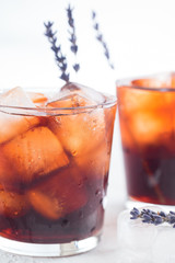 Rum and cola with ice. Cold cocktails for summer parties. Alcohol.