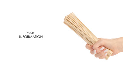 Wheat noodles wok in a hand pattern