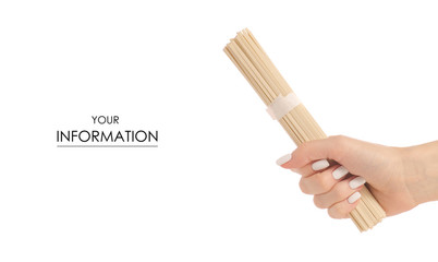 Wheat noodles wok in a hand pattern