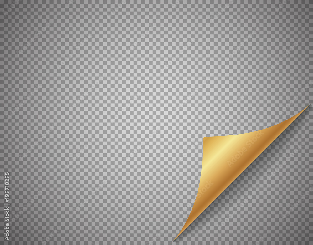 Poster bending gold paper element on transparent background