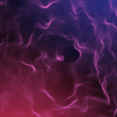 Futuristic Abstract Background. 3d Render Illustration. Warp surface. Distortion. Fabric. Space surface. sci-fi backdrop. Dots and lines connections. Big data wireframe.