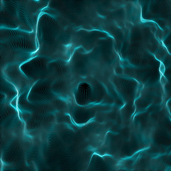 Futuristic Abstract Background. 3d Render Illustration. Warp surface. Distortion. Fabric. Space surface. sci-fi backdrop. Dots and lines connections. Big data wireframe.